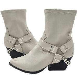 DV Dolce Vita Keeler Harness Moto Boots Bone Cream Ivory Size 8.5 NWOB